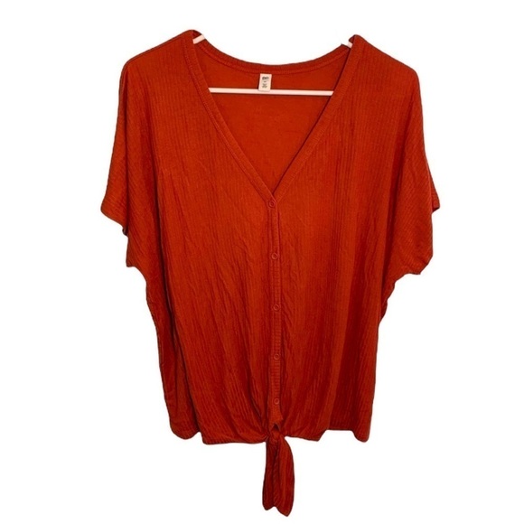 BP. V-Neck Button Down Tie Front Top Rust Orange M - Picture 1 of 8